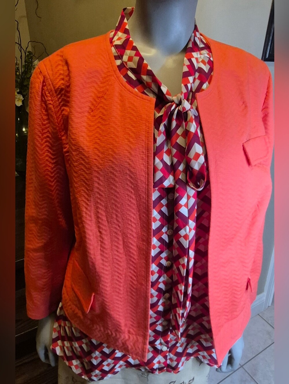 Liz Claiborne Coral Open-Front Textured Jacket